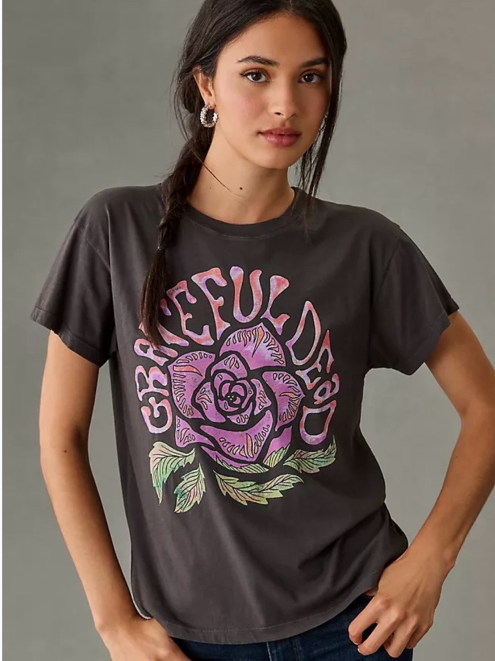 Letluv x Anthropologie Grateful Dead Rose Graphic Tee Black